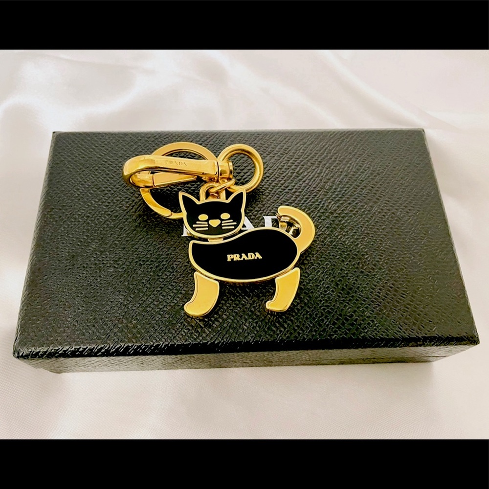Beautiful Prada black cat keychain in great condition